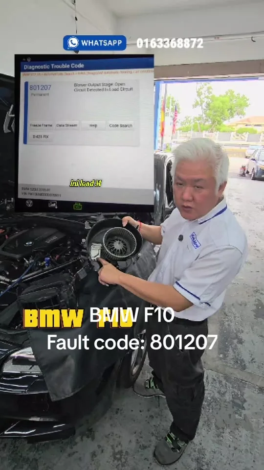 BMW F10 fault code 801207 involving the blower regulator and worn blower motor