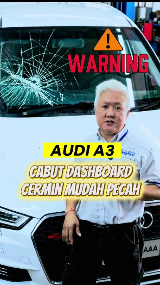 Audi A3 cooling-coil leak, flap-motor fault and windscreen risk during dashboard removal