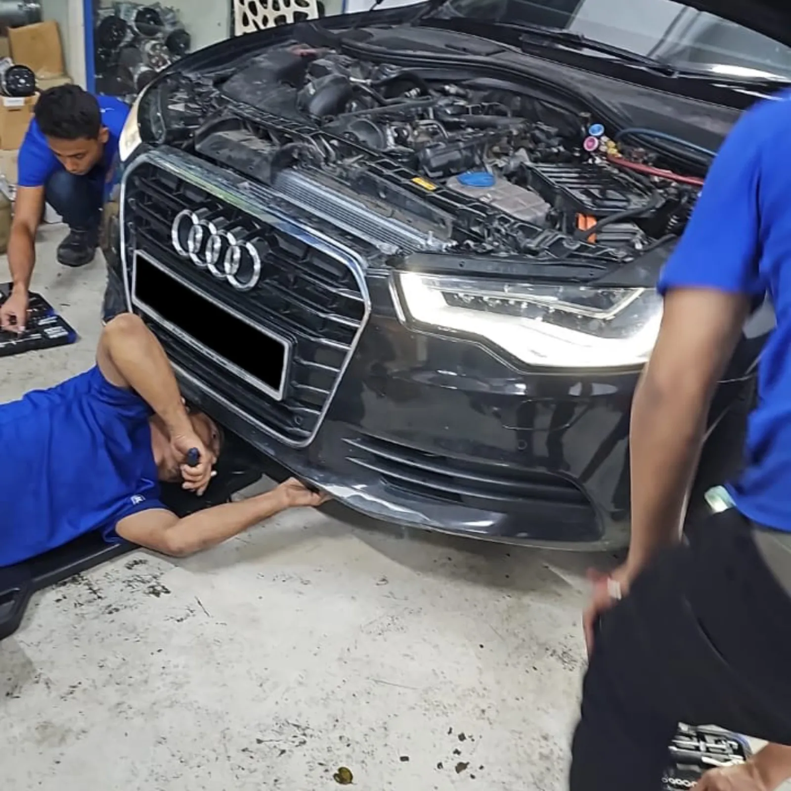Audi receiving detailed aircond repair at Kool Aire